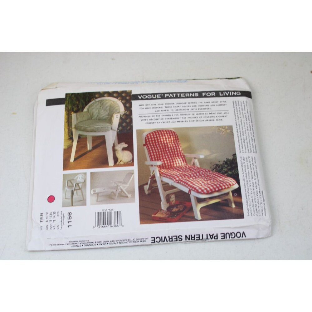 UNCUT Vogue 1156 Pattern for Living Chair Cover Lounge 93539 - Picture 3 of 3